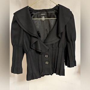 Wool Navy Blue 3/4 Sleeve 3-button Lined pleated jacket